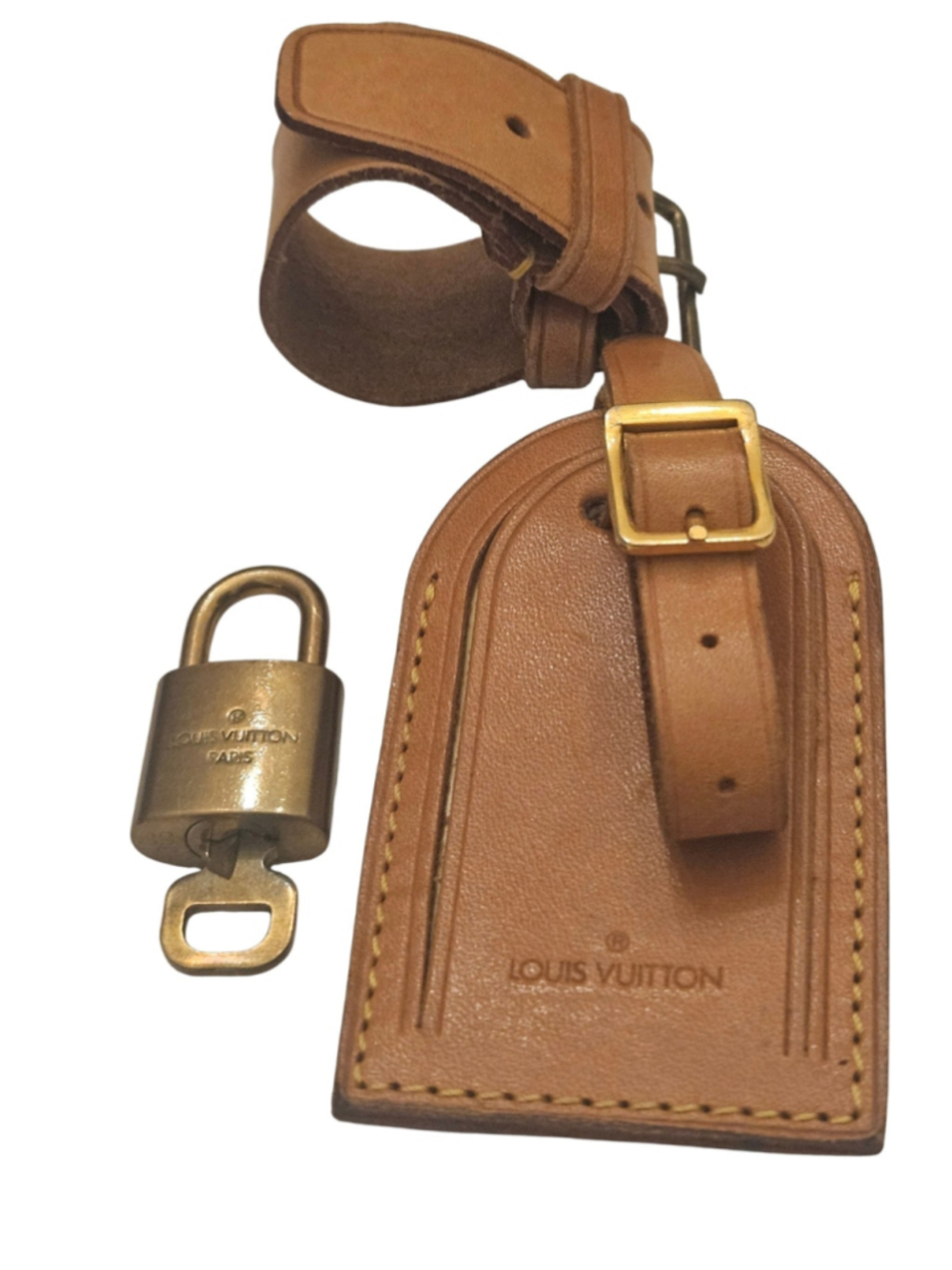 Louis Vuitton Travel Bag Luggage Tag and Padlock Set, Tan